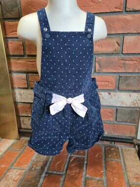 Obaibi Polka Dot Short Overalls with Pink Bow